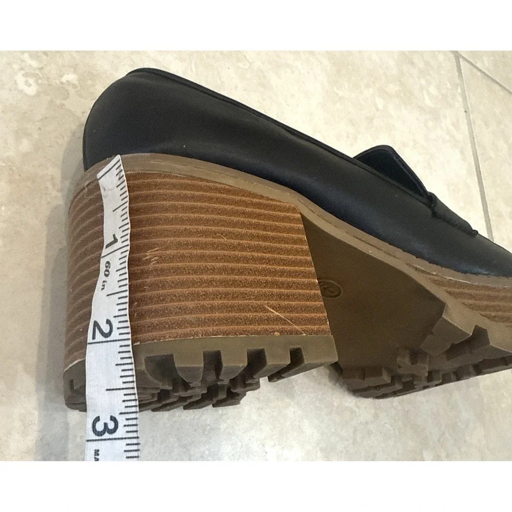 Mia‎ Black Dalilah Smooth Loafer Chunky Platform Lug Sole Block Heel Size 9